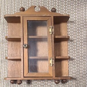 Vintage Wooden Knick Knack Shelf Cabinet Wall Hinge Door Small Trinket Display